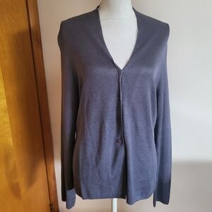 Linda Allard Ellen Tracy Silk V-Neck Cardigan Purple-Gray Petite Large